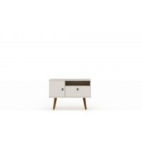 Manhattan Comfort 5PMC6 Tribeca 35.43 Mid-Century Modern TV Stand with Solid Wood Legs in Off White